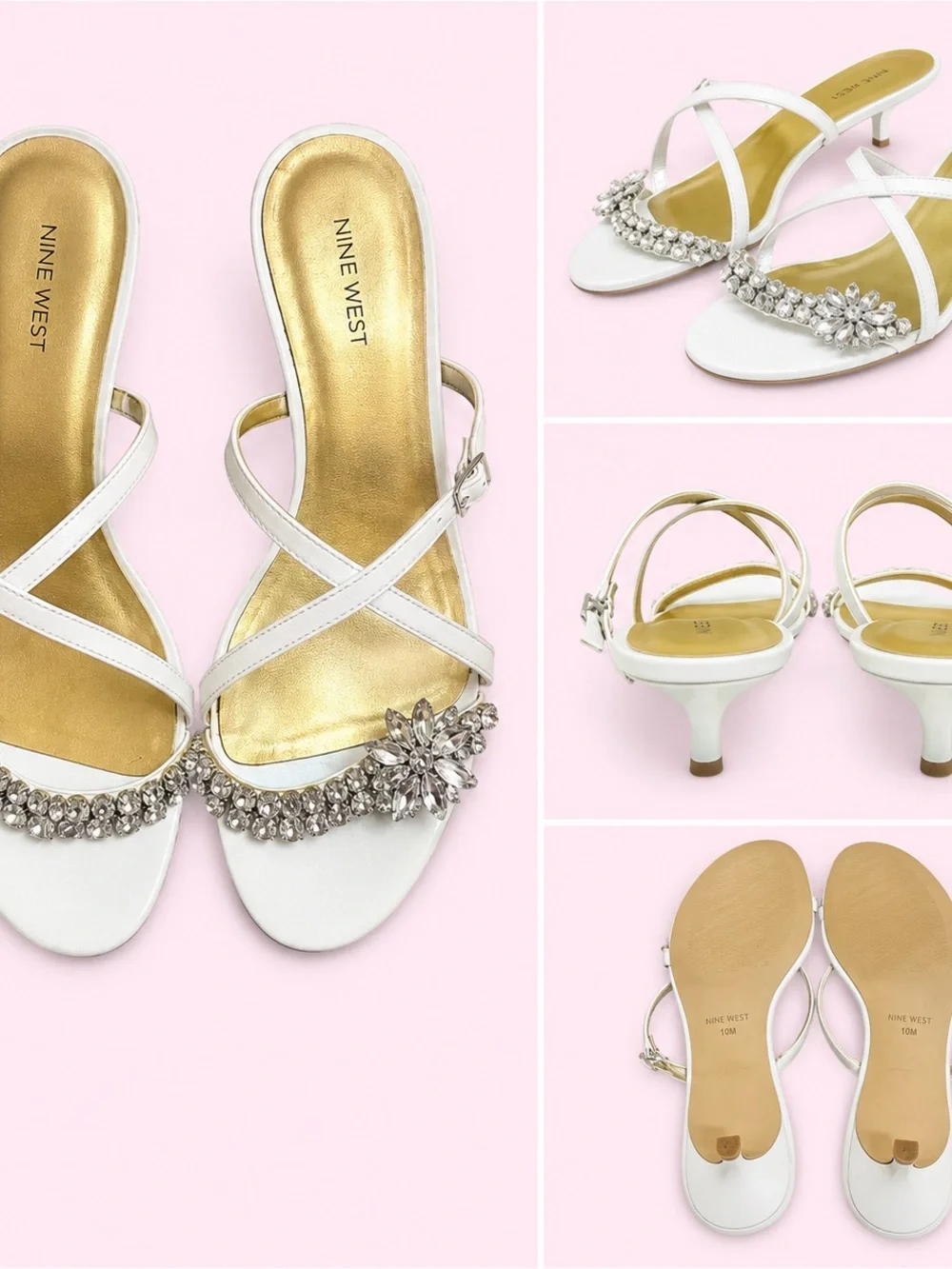 Nine West White Ankle-Strapped Kitten Heels Size 11 LoveShackFancy Style 🎀🩷🌸
